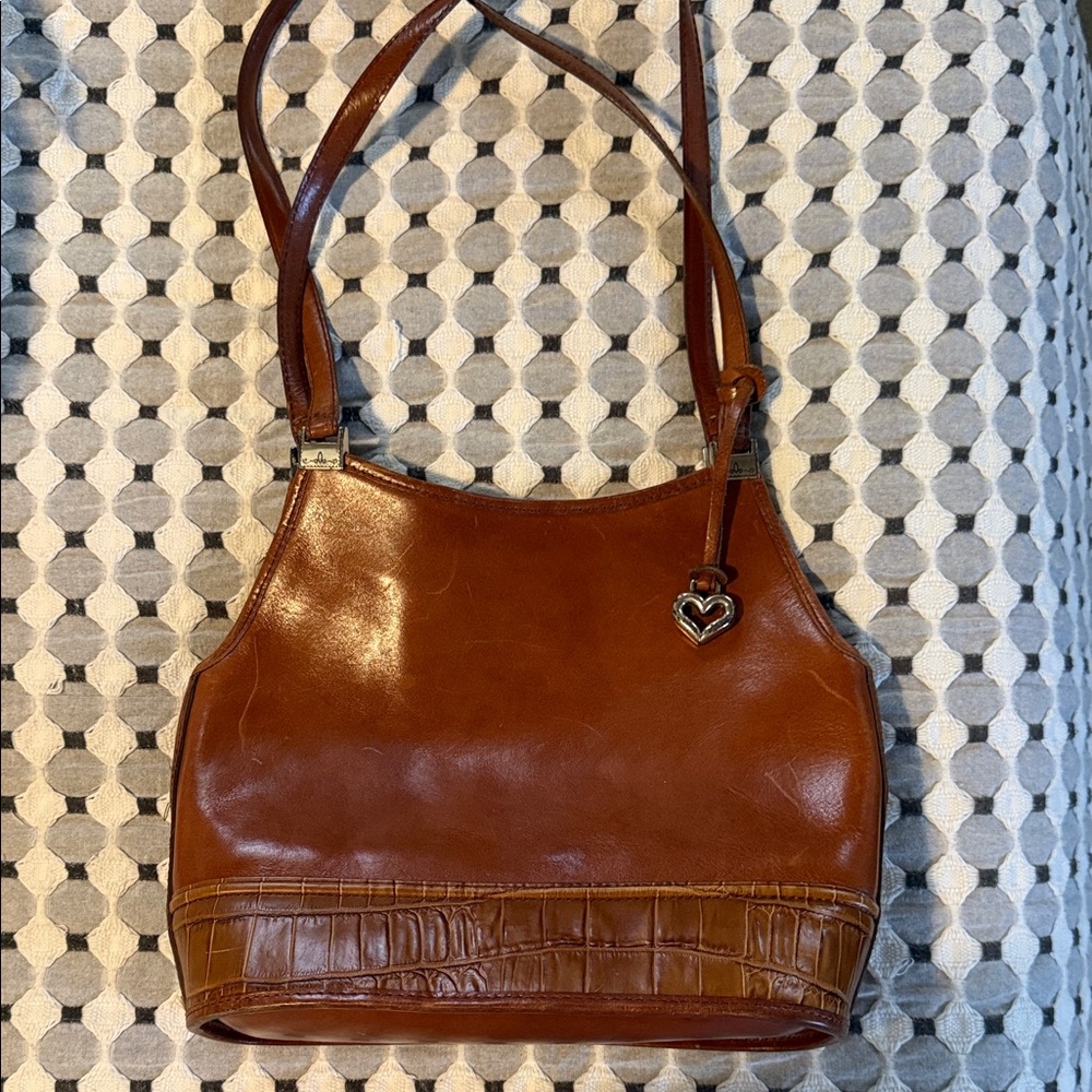 Brighton Cognac Leather Shoulder Bag with Heart Charm